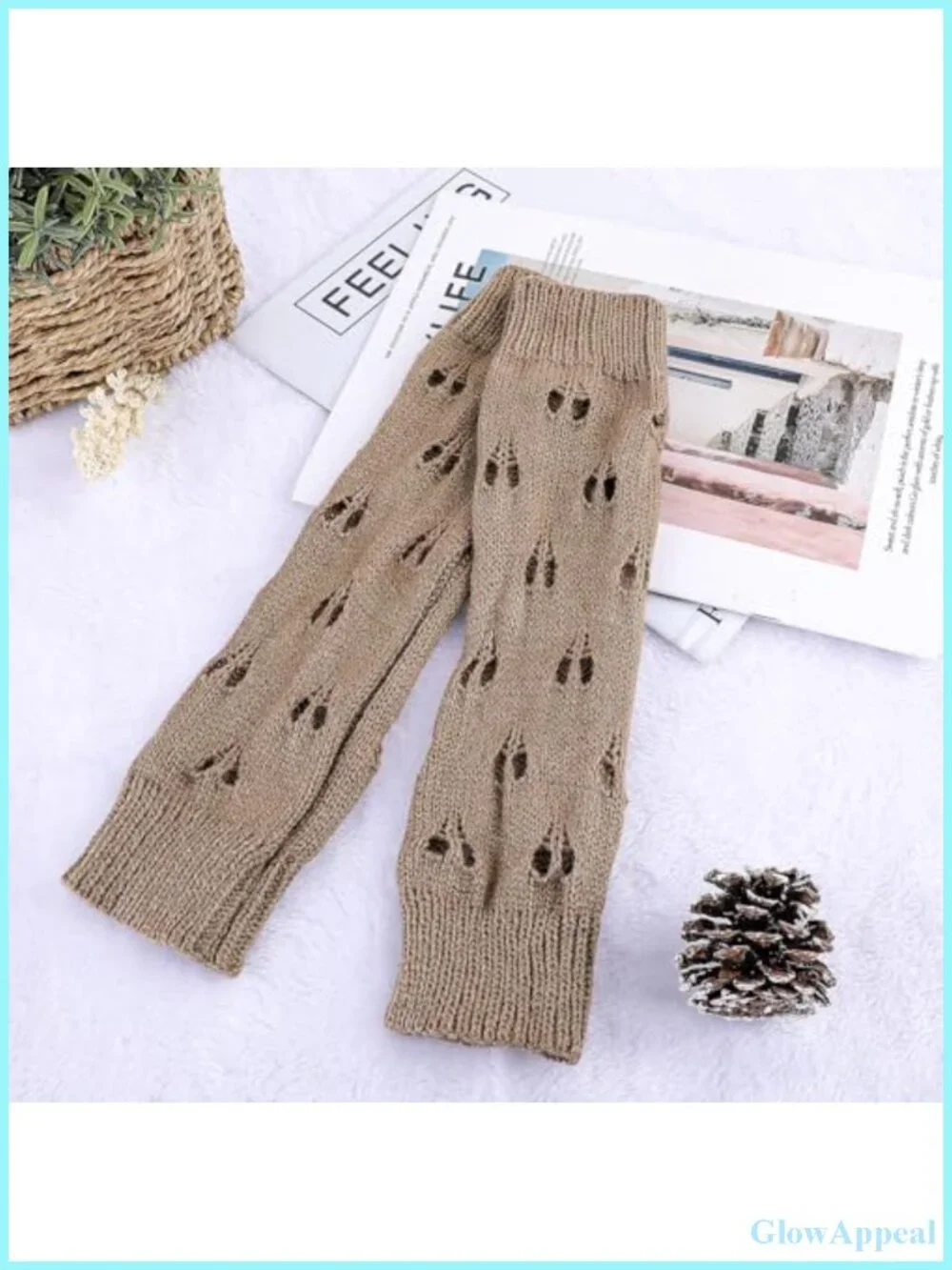 Fingerless Crochet Arm Gloves - Khaki Grunge Knit Gloves for Women